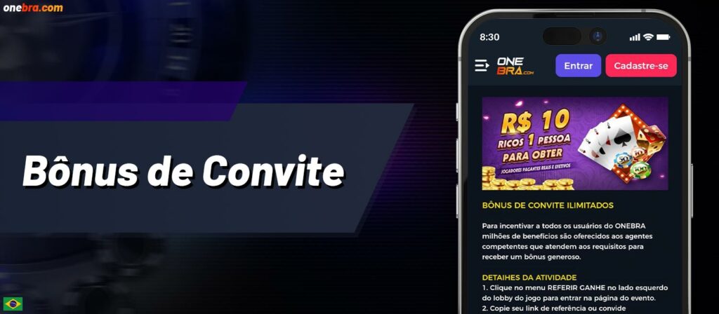 "Bônus de Convite" está disponível no aplicativo móvel do Onebra Casino para jogadores do Brasil.