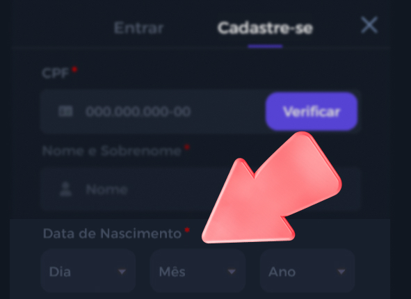 Listas suspensas para seleção de data de nascimento.