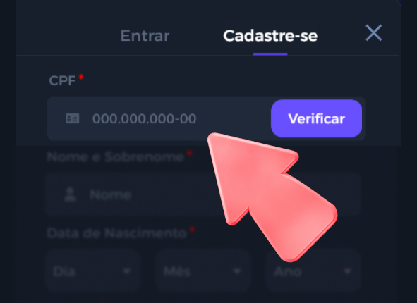 Campo para inserção de CPF com botão de confirmação.
