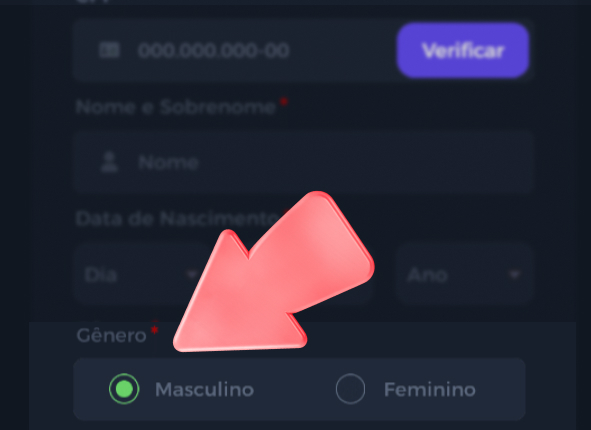 Opções de seleção de gênero: Masculino e Feminino.